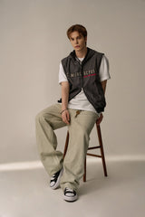 LETTERING DENIM HOODED VEST(BLACK)