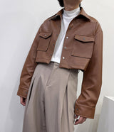 フレンチ レザー クロップジャケット / MO French Leather Cropped Jacket (2 colors)