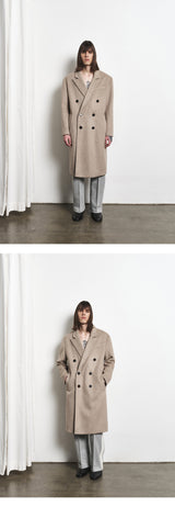 Merino Wool Overfit Double Long Coat (Sand Beige)