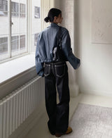 （UNISEX）グリッツボタンクロップレザーブルゾン