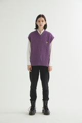 OVERSIZED CABLE KNIT VEST PURPLE MELANGE (6608600367222)
