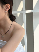 [92.5silver] matt heart one-touch earrings (wide ver.)