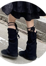 シャーリングストラップリボンレッグウォーマー / shirring strap ribbon leg warmer