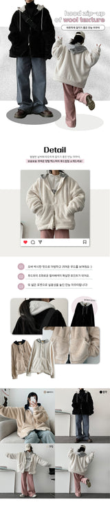 Cooman Color Coloring Wool Hooded Zip-Up