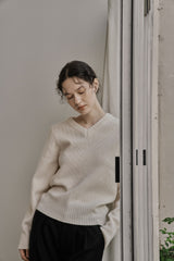 リブ Vニットトップス/RIBBED V-KNIT TOP_IVORY
