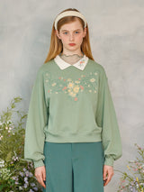フラワーエンブロイダリーカラースウェットシャツ / Flower Embroidered Collar Sweatshirt