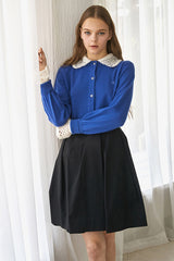 hand crochet neck&sleeve decorative cashmere cardigan_royal blue (6655897469046)