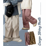 Bicol String Pleated Cargo Wide Pants