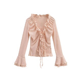 Frill shirring strap blouse