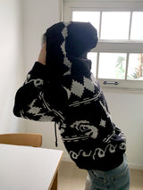 Beorose jacquard pattern hooded knit zip-up