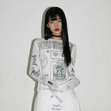 0 3 Computer Angel Print Top - WHITE