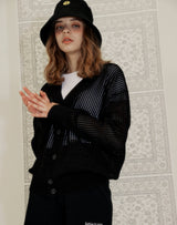 WAFFLE FISHNET CARDIGAN BLACK (6691444424822)