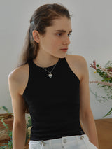 RIBBED HALTER NECK SLEEVELESS BLACK
