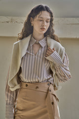 カラーカットアウトシャツ/COLLAR CUTOUT SHIRT_BEIGE