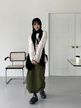 シネストリングナイロンカーゴバックスリットロングスカート / cine string nylon cargo back slit long skirt
