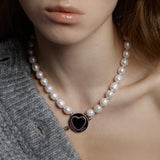 キューピッドハートパールネックレス/Cupid Heart Pearl Necklace_Silver
