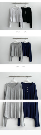 アンティークチャランスパンデックスボタン長袖Tシャツ / antique chalan spandex button long-sleeved T-shirt