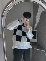 Uno Checker Town Knit Vest (2color) (6677041053814)