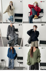 Litdum Soft Super Boxy Twisted V-neck Knitwear
