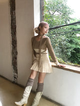 High-Waist Cutting Damage Pleated Skirt