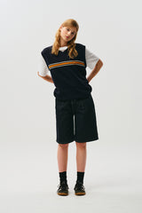 CONTROL WAIST DENIM BERMUDA WIDE PANTS [DARK NAVY]