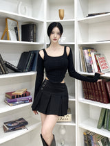 775. Sugar check black pleats mini sk (2color)