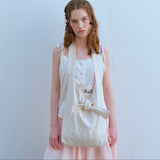 リボンポイントエコバッグ / RIBBON POINTED ECO BAG, CREAM