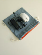Two tone string pouch - skyblue gray L