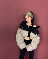 シャーリングシャーリングオフショルダークロップドTシャツ