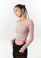 smooth off shoulder top - pink stripe
