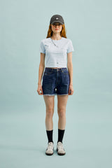 スモールチェリークロップ丈のTシャツ／SMALL CHERRY CROP T-SHIRT [MELANGE SKY]