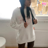 Butteroll angora lettering overfit crop long sleeve knit