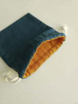 Two tone string pouch - teal blue M