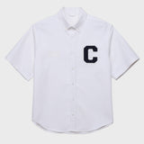 Cパッチユニセックス半袖オクスフォードシャツ / C Patch Short-Sleeved Unisex White Oxford Shirt
