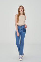 セミブーツカットフィットベルトセットデニムパンツ / LEE EUN-JI WORN SEMI BOOTSCUT FIT BELT SET DENIM PANTS [6880]