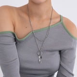 2ディファレントテクスチャーチェーンレイヤードネックレス/[Unisex] 2 different texture chain layered necklace