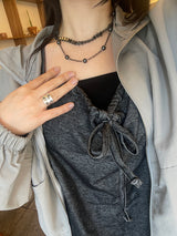 モリガールコットンデニムリボンスリーブレス / Morigirl cotton denim ribbon sleeveless