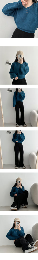 ガーリングラグランハーフクロップドラウンドニットウェア / Garing Raglan Half Cropped Round Knitwear