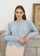 100% wool hand stitch print cardigan_blue (6655895863414)
