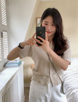 Dry Touch Collar Short Sleeve Knit Cardigan (4color)