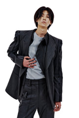 LEATHER LINE TAILORED JACKET (CHARCOAL) (6654719623286)