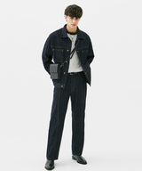 WASHING STITCH DENIM JACKET (BLACK) (6585252053110)