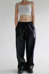レザーストリングワイドパンツ/Leather String Wide Pants (2color)