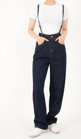 ハイウエストディープブルーワイドフィットサスペンダーデニムパンツ/RED VELVER WENDY WORN HIGH WAIST DEEP BLUE WIDE FIT SUSPENDER DENIM PANTS [16636]