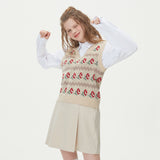 WAVE FLOWER JAQUARD KNIT VEST_BEIGE (6610817482870)
