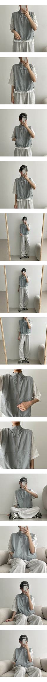 ナイロンストリングクロップドベストジップアップ / Shbonylon String Cropped Vest Zip-Up