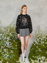 フラワーキャットレタリングスウェットシャツ / Flower Cat Lettering Sweatshirt (Black)