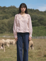 Frill Collar Ruffle-Tuck Blouse (2colors)