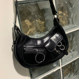 Tapa leather loop hobo shoulder bag