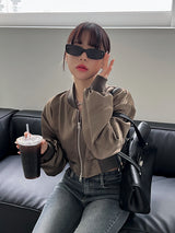 サテン クロップ アビエーション ジャンパー / Satin Crop Aviation Jumper (2color)